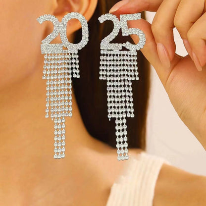 2025 Digital Rhinestone Letter Earrings For New Year Pendant Earrings  Fashion Earrings Party Gift