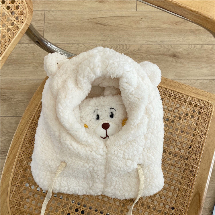 Cute Bear Plush Hat Winter Warm  Drawstring Design