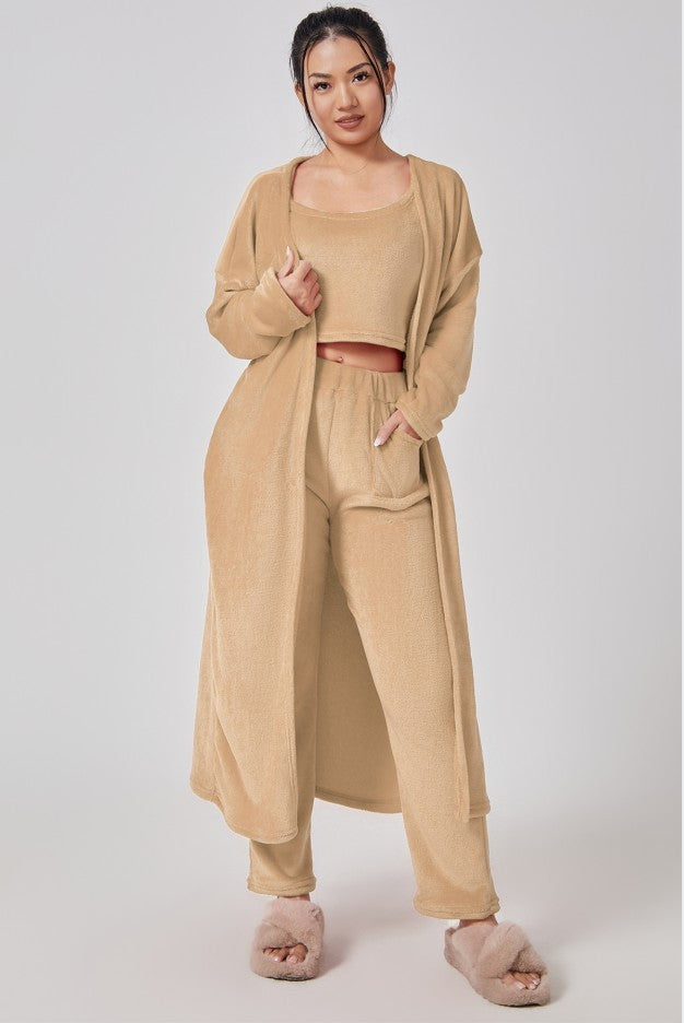 Cozy Pajama Set, 3 Piece Lounge Set, Cute Loungewear, Warm Suit, Matching Women Winter Dress