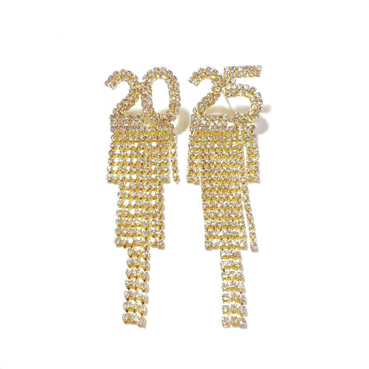 2025 Digital Rhinestone Letter Earrings For New Year Pendant Earrings  Fashion Earrings Party Gift